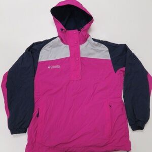 Columbia Anorak Womens Medium Pink‎ Hooded Pullover Vintage Rain Jacket 1/2 Zip